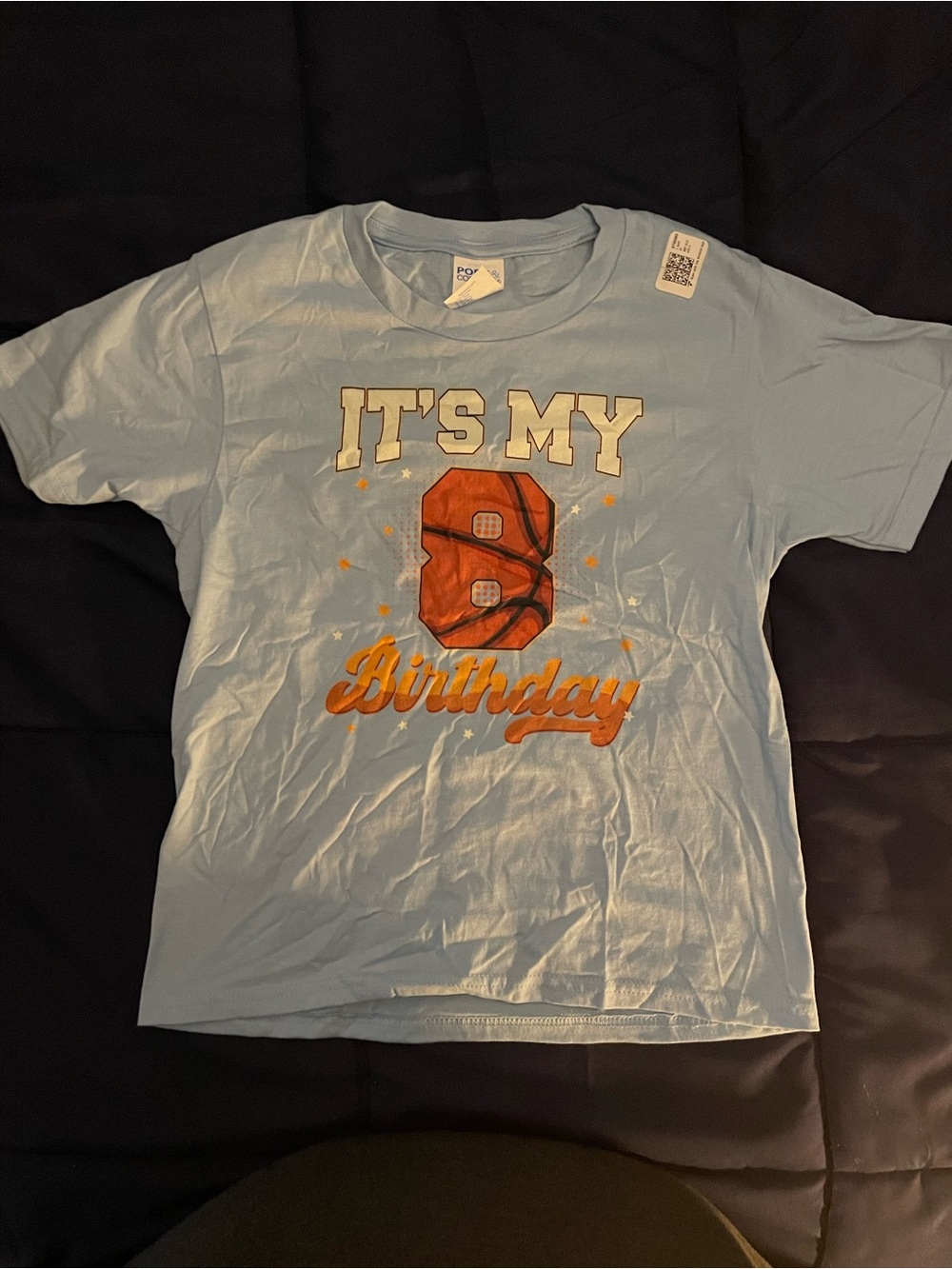 Kids Light Blue 'It's My 8th Birthday' Basketball Graphic Tee